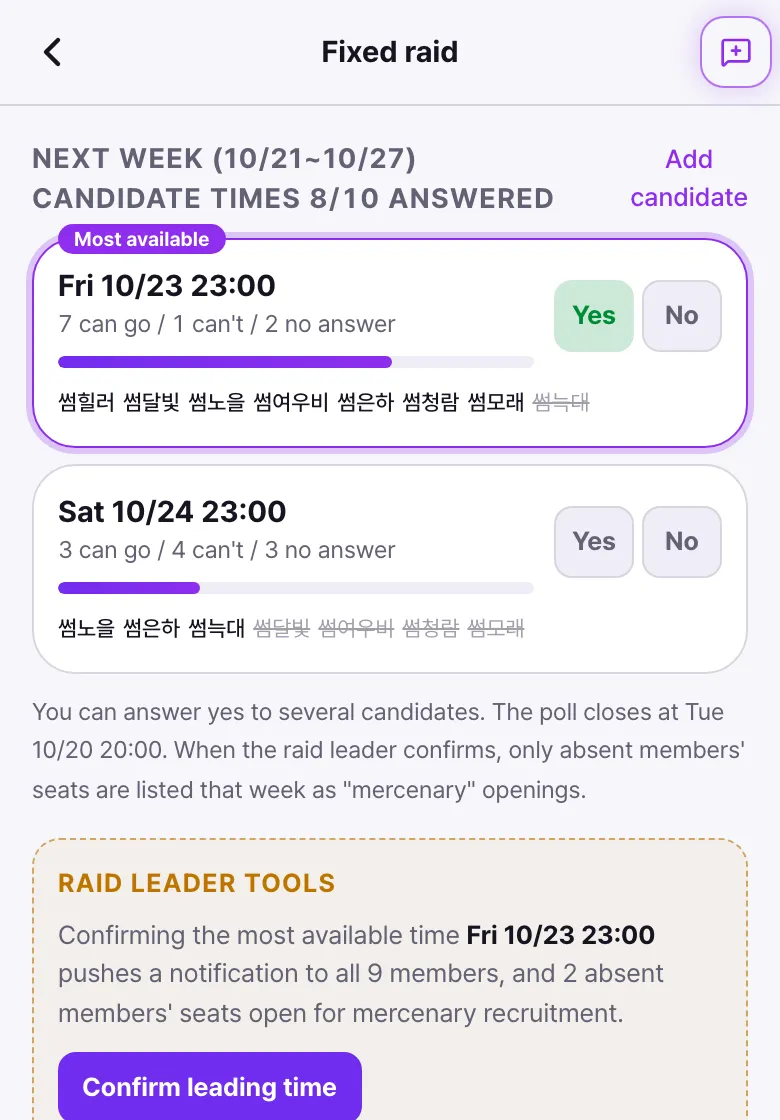 Agree on a time
with one vote
